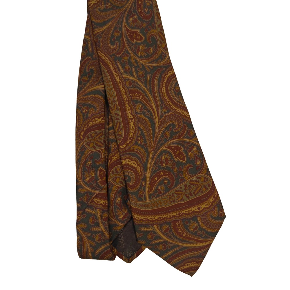 Padrino Necktie Mens Silk Paisley Pattern Burgundy Green Gold